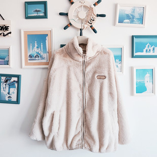 MOZ小鹿刺绣仿兔毛拉链外套新秋冬款清新简约百搭休闲风女款上衣