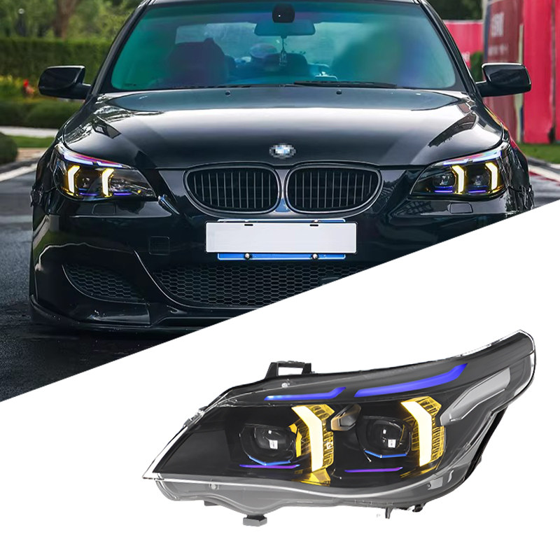 适用于03-10款宝马5系E60大灯总成改装獠牙款LED双色日行灯透镜灯