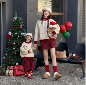 一起玩亲子装 母子母女一家三口毛衣男女儿童圣诞立体毛球套头毛衣