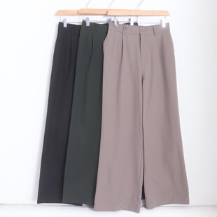 女休闲通勤阔腿裤 D21042日单新款 客供料纽扣松紧高腰显瘦宽松长裤