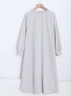 D170110日单春款客供料简洁圆领套头宽松显瘦女纯色休闲款连衣裙