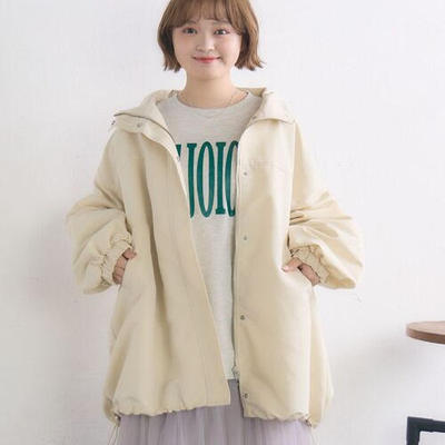 A020130日单新款客供按扣拉链宽松休闲女下摆抽绳气质中长款外套