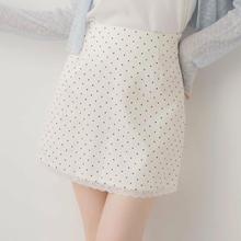C09075日单新款隐形拉链松紧高腰显瘦A字裙女甜美花边圆点半身裙