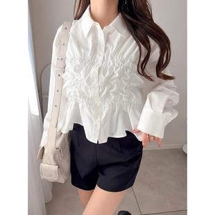 衬衫 D19053日单26年新款 单排扣微宽松显瘦女甜美气质抽绳系带短款