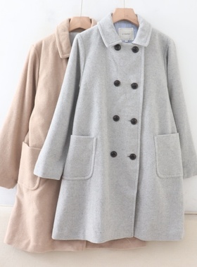 D01074日单秋冬新款贵牌双排扣翻边领宽松女气质通勤羊毛呢子外套