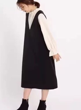 456，L码的黑色拼接假两件连衣裙