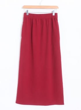 D12008日单新款松紧高腰显瘦H型女纯色长款薄绒开叉通勤半身裙