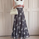 D11065日单新款 隐形拉链松紧高腰A字裙女甜美雪纺印花长款 半身裙