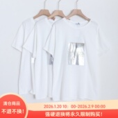 D07089日单新款 圆领宽松好搭配女纯色简洁休闲字母印花短袖 T恤