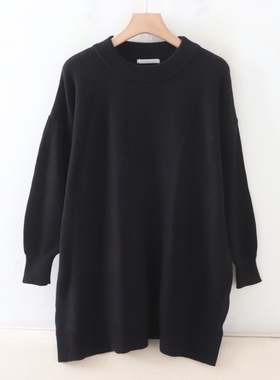 D02027日单秋冬款客供料圆领套头有弹性宽松女通勤质感中长款毛衣