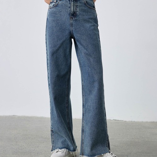 D06081日单新款贵牌1.21W+高腰女客供水洗纯棉休闲开叉毛边牛仔裤