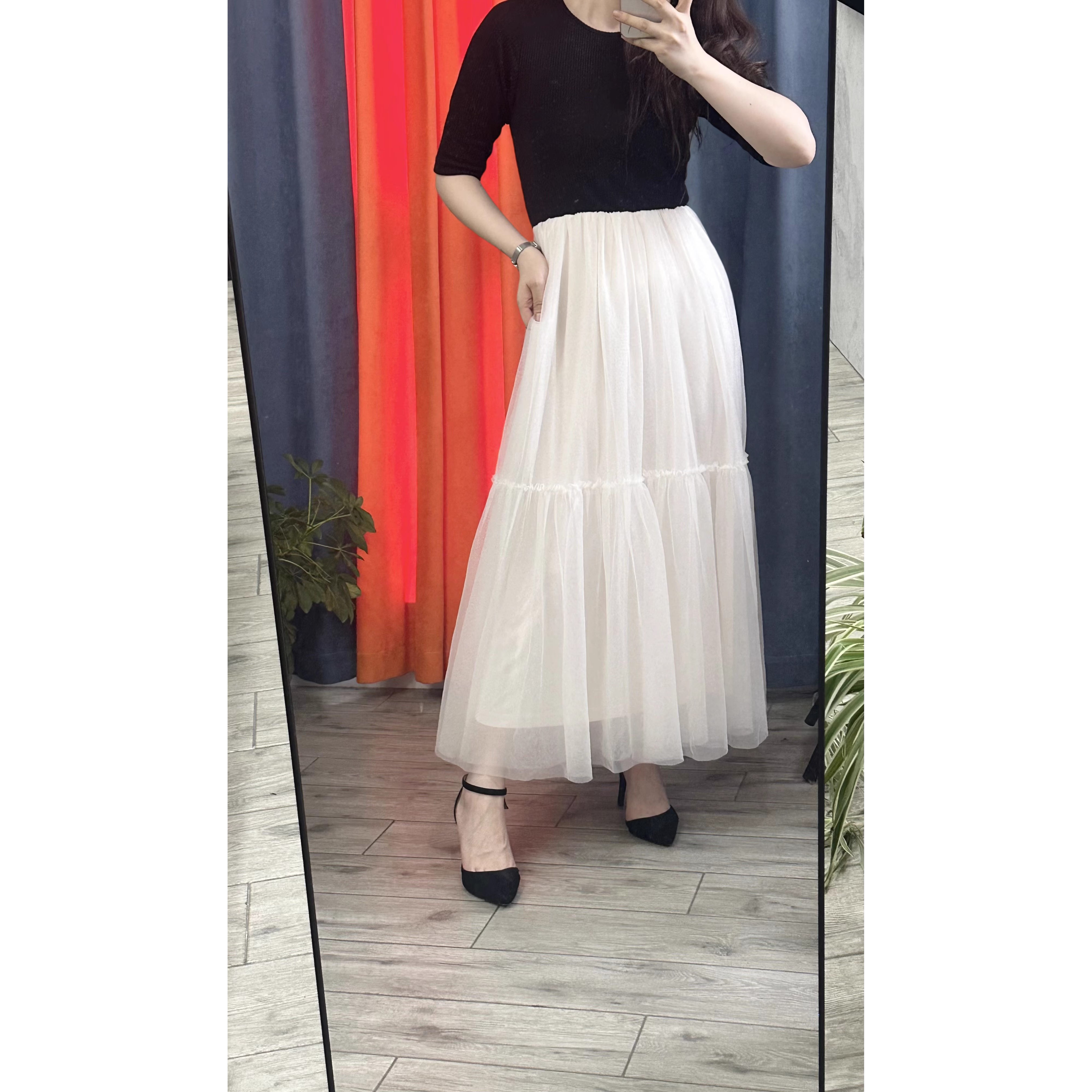 D07066日单新款客供料女甜美气质撞色针织拼接纱网短袖长连衣裙