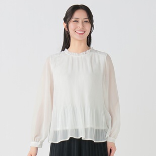 A02048日单新款后纽扣花边圆领套头微宽松小清新女细百褶长袖衬衫