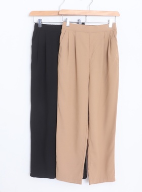 D09005日单客供料简洁后松紧高腰显瘦长裤女纯色气质通勤哈伦裤