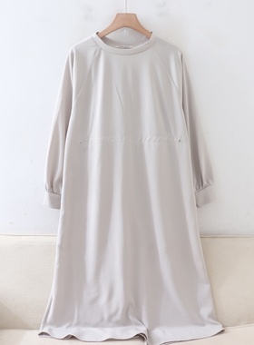 B040105日单秋款客供料简洁圆领套头宽松显瘦女纯色休闲款连衣裙