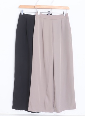 D14061日单新款客供通勤隐形拉链后松紧高腰显瘦长裤女气质阔腿裤