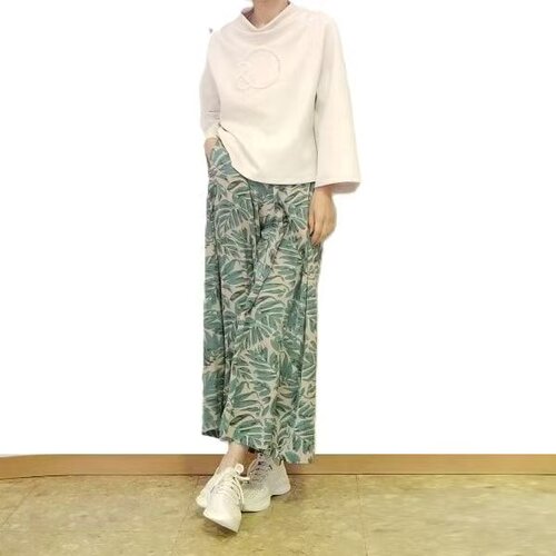 A03057日单贵牌新款客供料抽绳系带松紧高腰显瘦女气质印花阔腿裤