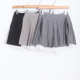 D19039日单26年新款 后松紧高腰显瘦短裙女百褶甜美蕾丝花边半身裙