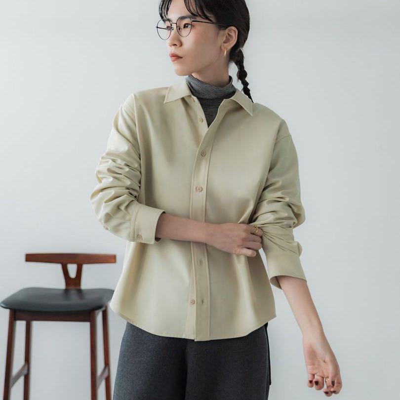 C09001日单秋新款客供料单排扣微宽松好搭配女纯色气质长袖衬衫