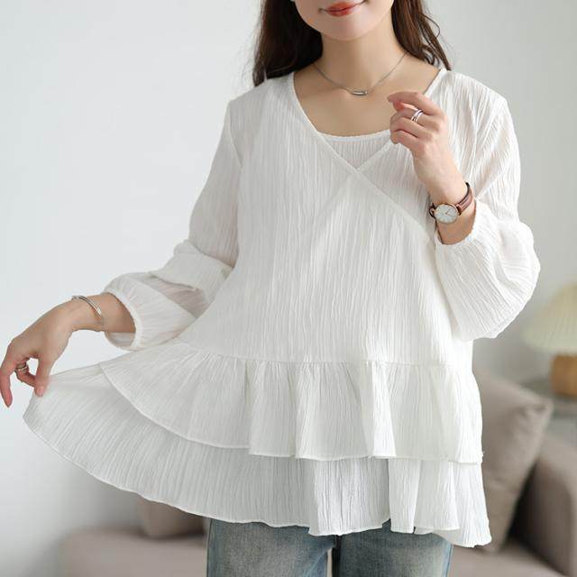 D16077日单新款套头宽松上衣+可调节中长吊带气质两件套衬衫大码