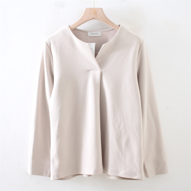 C11082 Japanese single early spring Japanese style small V Neck pullover Loose Casual good Matching women pure color Work Clothing Long sleeves shirt