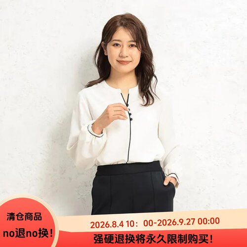 E060105日单新款客供料门襟扣小V领套头微宽松女优雅气质长袖衬衫