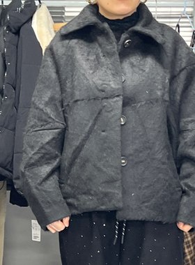 295V I . S 黑色拉毛毛呢外套22羊毛