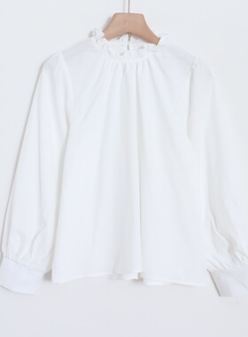 D06014日单新款客供料后纽扣花边领套头显瘦女甜美薄款长袖衬衫