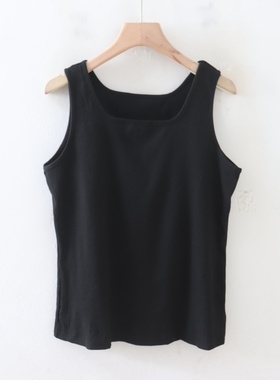 C08002日单夏新款客供料方领套头有弹性显瘦好搭配女纯色简洁背心