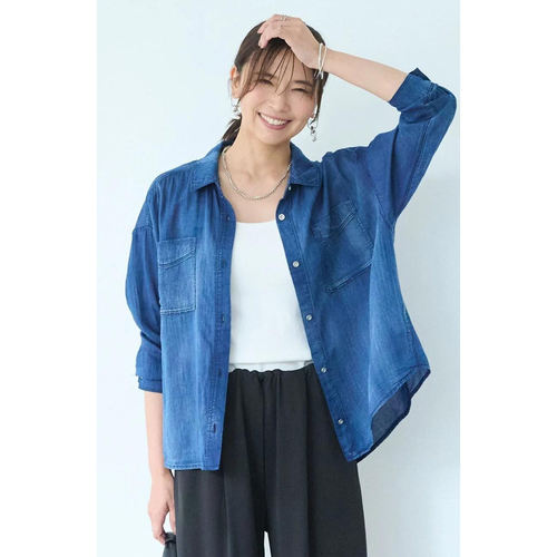 A15080日单新款1.1W日元客供料单排扣微宽松女纯棉休闲通勤衬衫