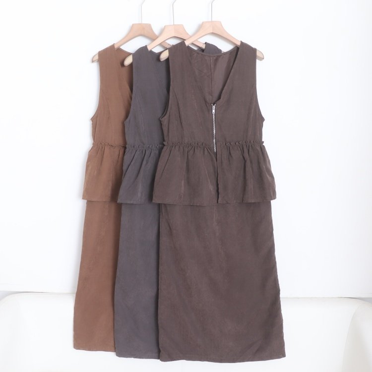 D150126日单7700日元新款门襟拉链V领套头微宽松女气质无袖连衣裙,女装/女士精品,连衣裙,淘宝优惠券,粉丝福利购,淘宝优惠卷