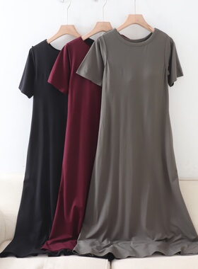 C06059日单新款客供料圆领套头显瘦A字长裙女纯色气质短袖连衣裙