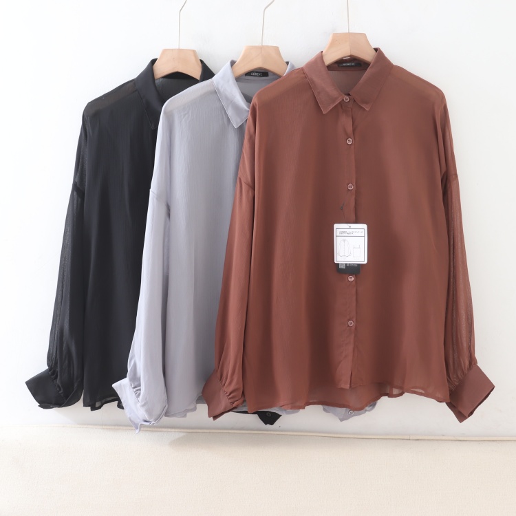 C07046日单新款客供单排扣宽松显瘦好搭配女纯色休闲轻薄长袖衬衫