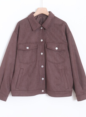 D19043日单26年新款客供单排扣翻边领宽松女通勤休闲麂皮绒外套