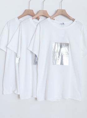 D07089日单新款圆领宽松好搭配女纯色简洁休闲字母印花短袖T恤