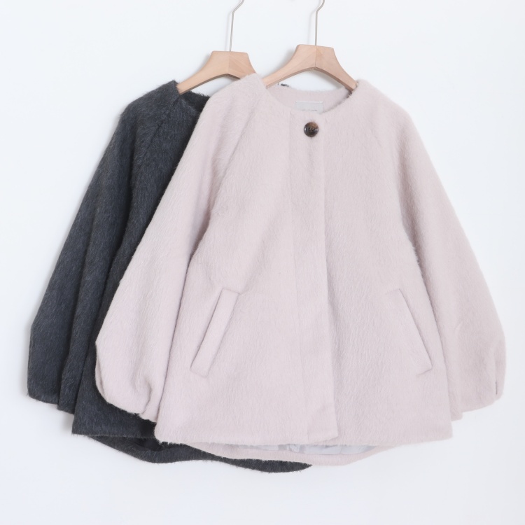 D05084日单秋冬新款贵牌圆领隐形扣宽松超软糯保暖女气质呢子外套