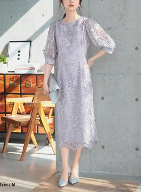 C12013日单1.4W+新款隐形拉链系带圆领女气质重工刺绣蕾丝连衣裙