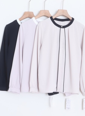 D13035日单新款客供料单粒扣圆领套头微宽松好搭配女气质长袖衬衫