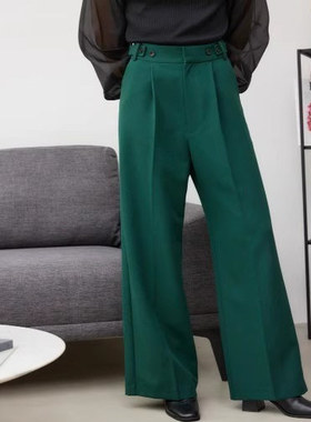 C07050日单贵牌客供料春款后松紧高腰显瘦长裤女纯色气质直筒裤