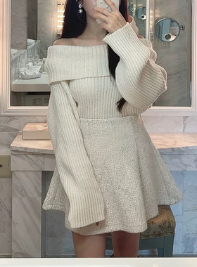 D07097日单秋冬新款GL松紧高腰A字短裙女甜美小香风粗花呢半身裙