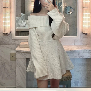 D07097日单秋冬新款 GL松紧高腰A字短裙女甜美小香风粗花呢半身裙