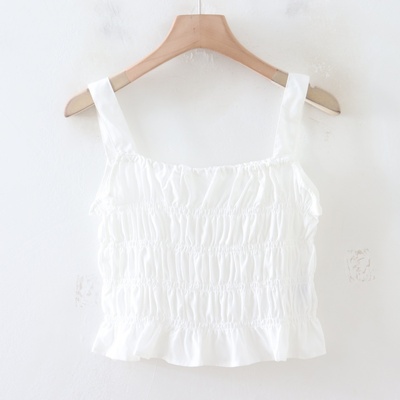 C08027日单夏新款弹力松紧显瘦好搭配女甜美简洁纯色宽肩带背心