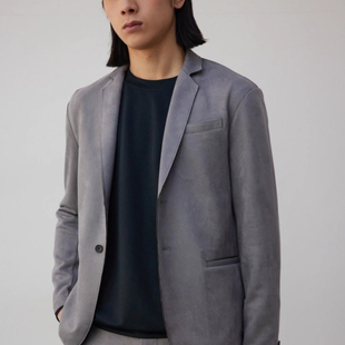 D07074日单秋款 外套 客供料单排扣宽松休闲男纯色气质麂皮绒西装