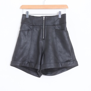 D090105日单秋冬新款前拉链后松紧高腰显瘦好搭配女简洁气质短裤