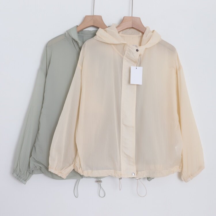 D090109日单新款客供料拉链宽松显瘦下摆抽绳女连帽轻薄休闲外套