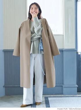 D01048日单秋冬新款客供料无扣宽松女纯色气质长款双面呢子外套