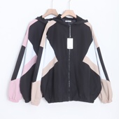 D14012日单客供料简洁拉链宽松显瘦女撞色通勤休闲连帽外套有大码