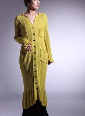 51，li mue 黄色针织喇叭袖连衣裙