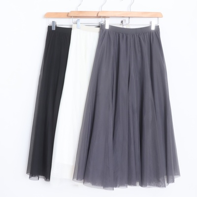 D14075日单新款客供松紧高腰显瘦A字裙女纯色气质长款网纱半身裙