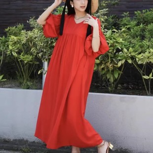2way长款 客供l料V领宽松女气质短袖 连衣裙 新款 D12052日单8900日元